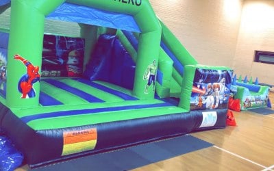Superhero castle with slide