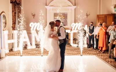 Starlit Dance Floor and led wedding letters at Crathorne Hall Yarm