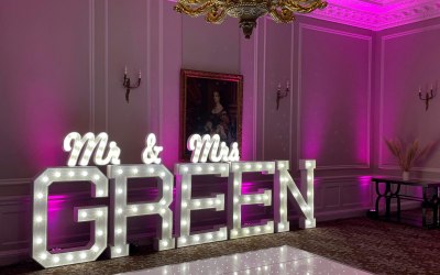 Illuminated Surname and up lighting at Crathorne Hall Yarm