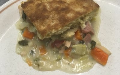 Chicken and ham pie with suet crust pastry