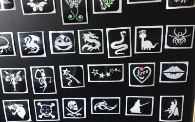 Huge range of glitter tattoos with gems included