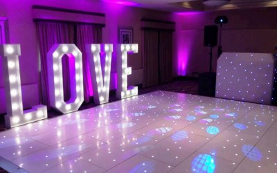 Wedding with LED dance floor and LOVE letters
