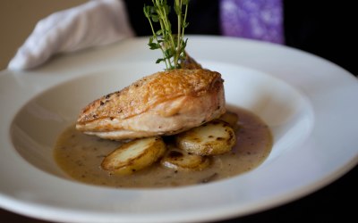 Roasted Chicken Breast on Roasted New Potatoes