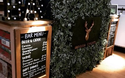 Our cozy pop up bar serving guests inside