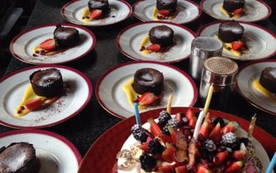 chocolate fondant & passion fruit curd.