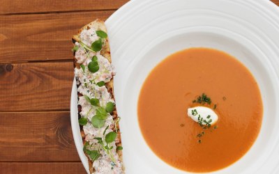 Lobster Bisque with Crab Crostini