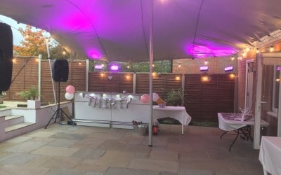 Tent, Light, sound, and bars provided