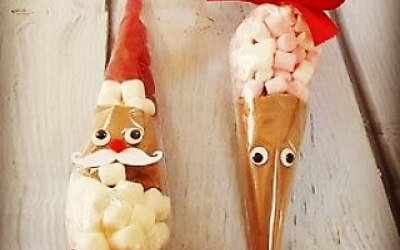 Hot chocolate reindeer and santa
