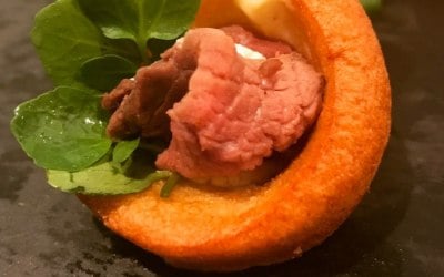 Hot Canapes - Roast beef Yorkshire Puddings with Horseradish Cream