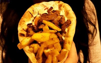 Pork gyros wrapped in pita bread