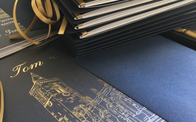 Bespoke gold foil block venue illustration