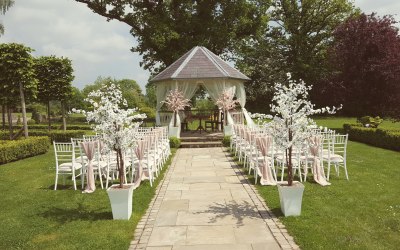 6ft Blossom Trees at Lemore Manor, Herefordshire: https://www.aislehireit.co.uk/6ft-blushpink-white-blossom-trees