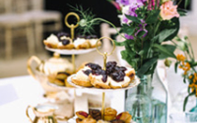 Afternoon tea set up at Rococo Gardens.