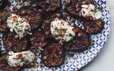 Pomegranate roasted aubergine salad 