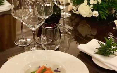 Whiskey cured salmon and a fennel and apple salad for a formal dinner starter
