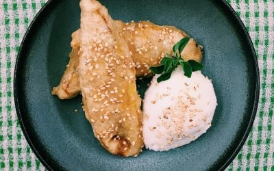 Plantain Fritters, Coconut Sorbet & Agave