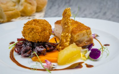 Maple Glazed Belly Pork and Pulled Pork Croquette