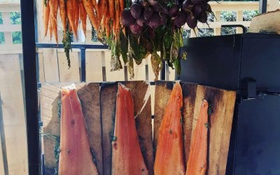 Salmon on cedar boards 