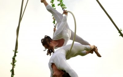 Lisa and Lisa (The 2 Lisa's) performing a stunning doubles hoop act