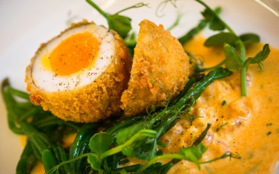 Scotched egg with crab