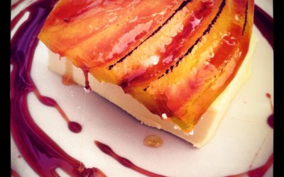 Lime, mango, spiced red wine reduction
