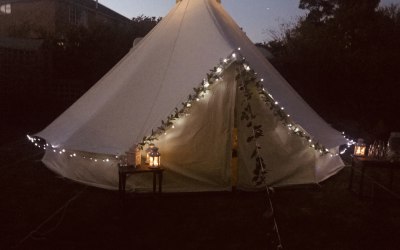 Night time twinkling bell tent