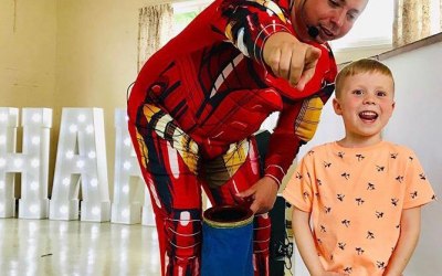 Iron Man and Harry looking very excited