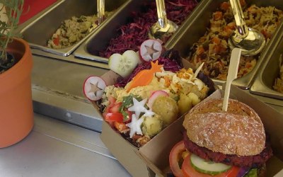 Smoky Beetroot and walnut burger with sides
