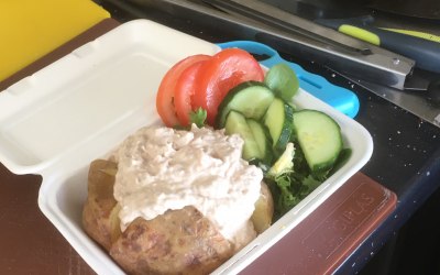 We offer filled jacket potatoes as a heathy alternative 
