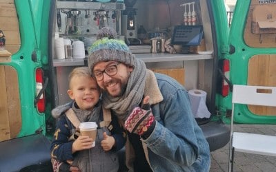 'Thumbs up from Caleb on his baby-chino!'