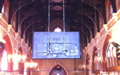 80" LED screen installed into SDA, Brixton, rear view.