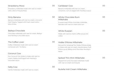 Boozy Shake Menu 