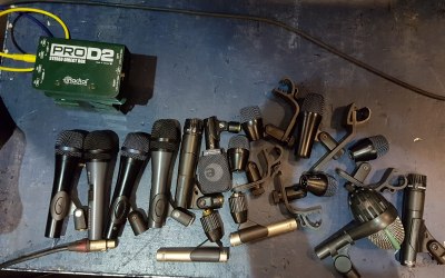 A microphone kit that was supplied along with an engineer for a Level 42 tribute band