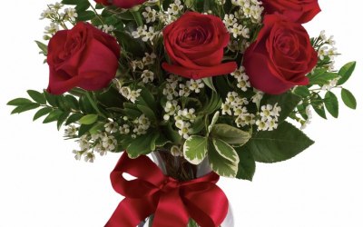 Diamond Red Rose in Green leave and white cherry