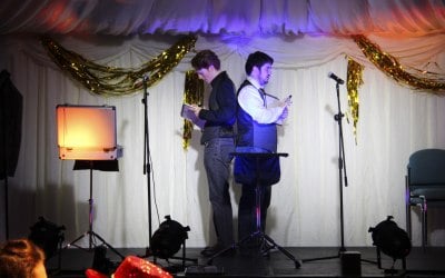 Performing on stage.