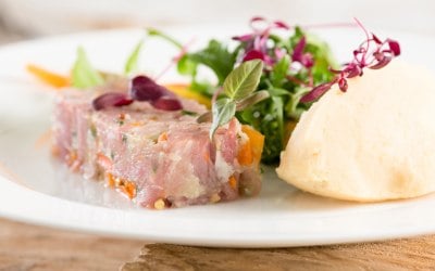 Ham hock terrine, pease pudding