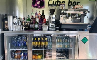 Behind the bar and coffee machine