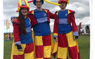 Some of our fabulous stilt walkers attending a gala! 