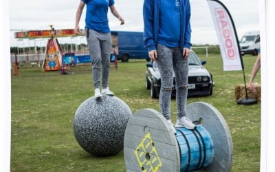 Some of our volunteers on our very own walking globes and walking reels!