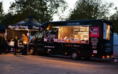 Festival stall arrangement with our chip-truck
