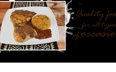 BBQ Jerk chicken and Jollof rice