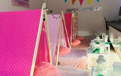 Girls sleepover party set up