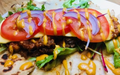 One of our famous vegan kebabs