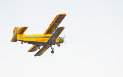 Plane droping letters over small city in Romania.