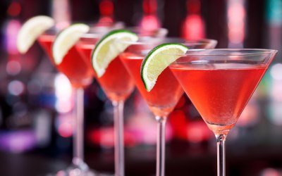 Cosmopolitan cocktails waiting for guests to arrive. 