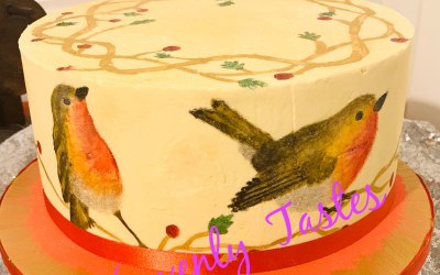 Christmas cake covered with Belgium whites chocolate ganache
