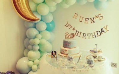 1st Birthday pastel balloon half arch