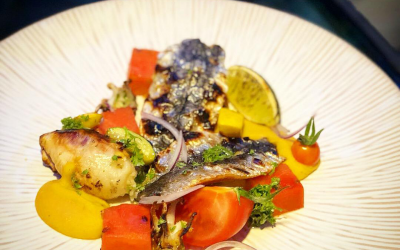 Sardines Stuffed Chipirones Watermelon | Wood fired Sardines, Stuffed Chipirones (Baby Squid) with a watermelon and garden vegetables salad