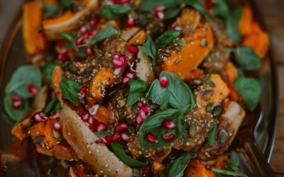 Butternut squash, aubergine dressing
