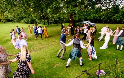 Wedding ceilidh outside in the garden